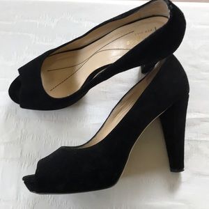 Kate Spade Black Suede Open-Toe Platform Heels 9M